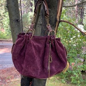Y2K Vintage Juicy Couture Purple Suede Hand Bag/Shoulder bag with Chain detail